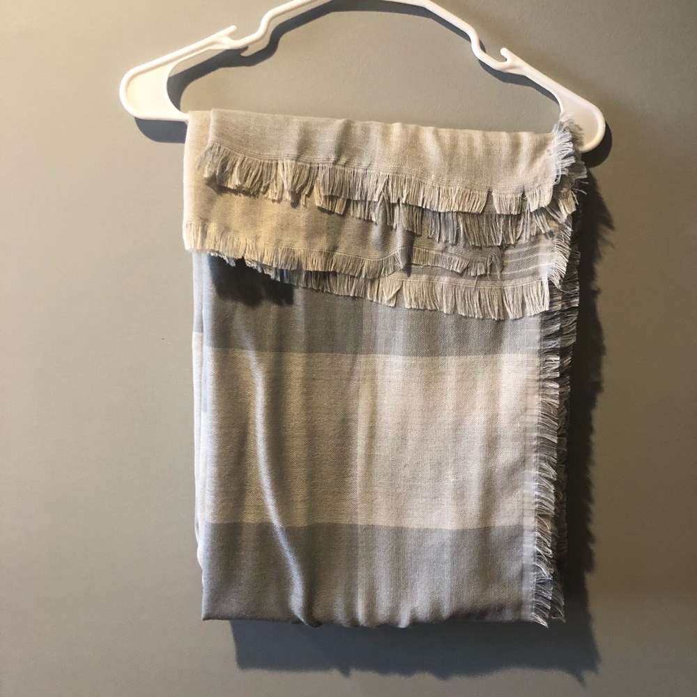 Gray Reversible Scarf, Thin Stripes & Large Plaid